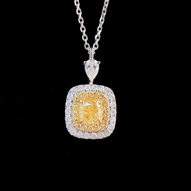 14k Gold 0.8 Ctw Natural Yellow Diamond & Diamond Pendant( Without Chain ): Ref:231060340 // gold content:14k gold // main gemstone:yellow diamond // shape:cushion // carat weight:0. 5ct // color:yellow // treatment:natural // // adjacent gemstone 2 : diamond //