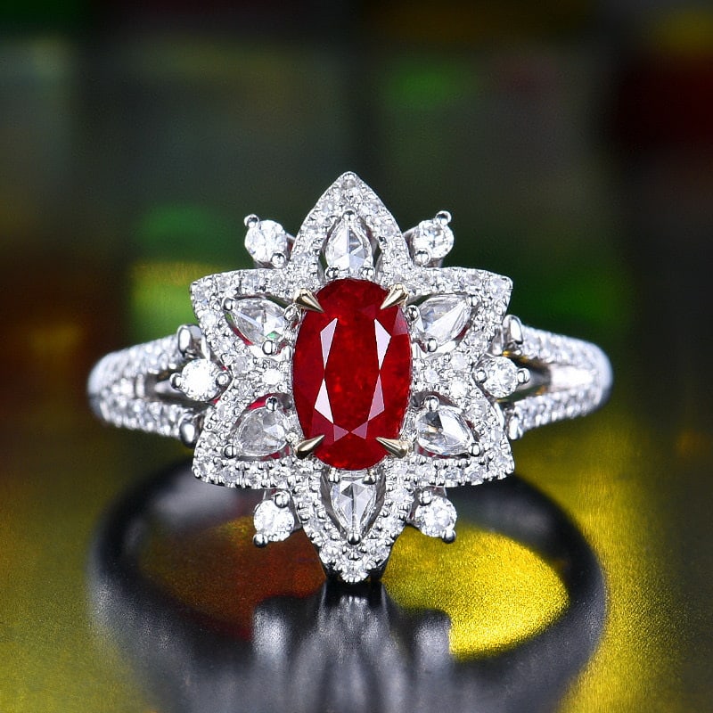 14k Gold 1.67 Ctw Natural Ruby & Diamond Ring/pendant( Without Chain ): Ref:231060344 // gold content:14k gold // ring size:7. 25us // // main gemstone:ruby // shape:oval // carat weight:1. 07ct // color:pigeonblood red // treatment:natural // // adjacent gemstone 2 :