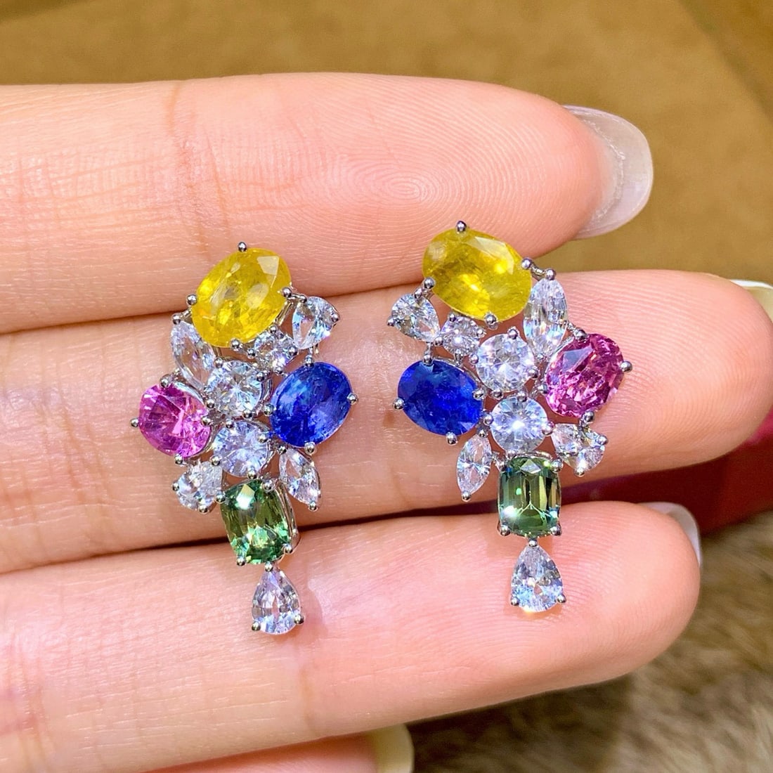 14k Gold 7.14 Ctw Natural Sapphire & Sapphire Earrings - 2