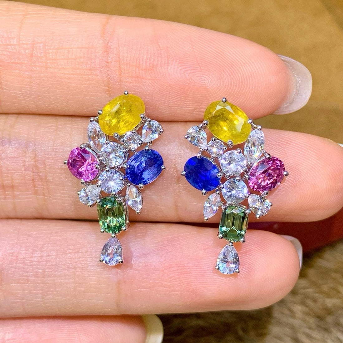 14k Gold 7.14 Ctw Natural Sapphire & Sapphire Earrings - 3