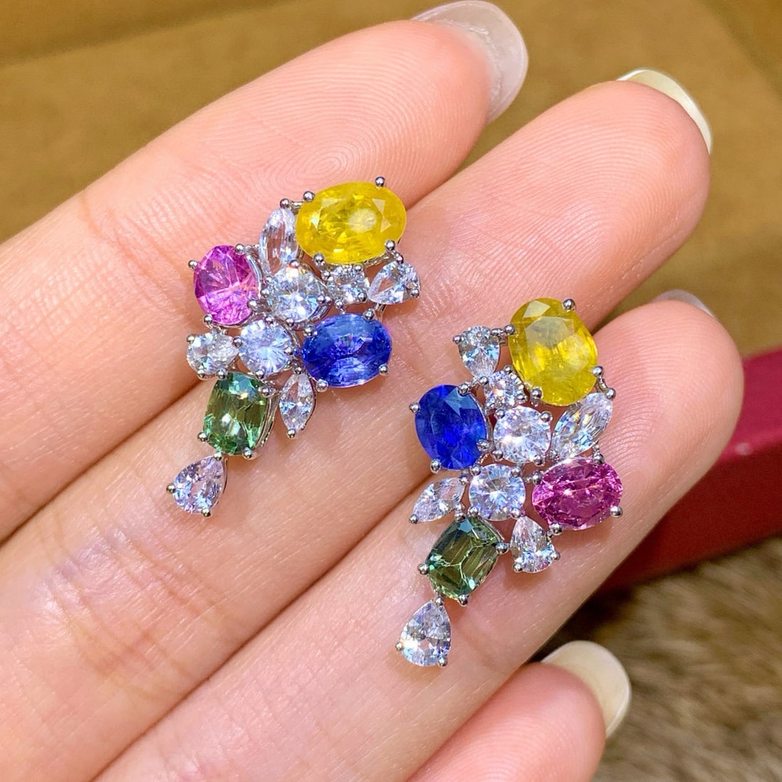 14k Gold 7.14 Ctw Natural Sapphire & Sapphire Earrings - 4