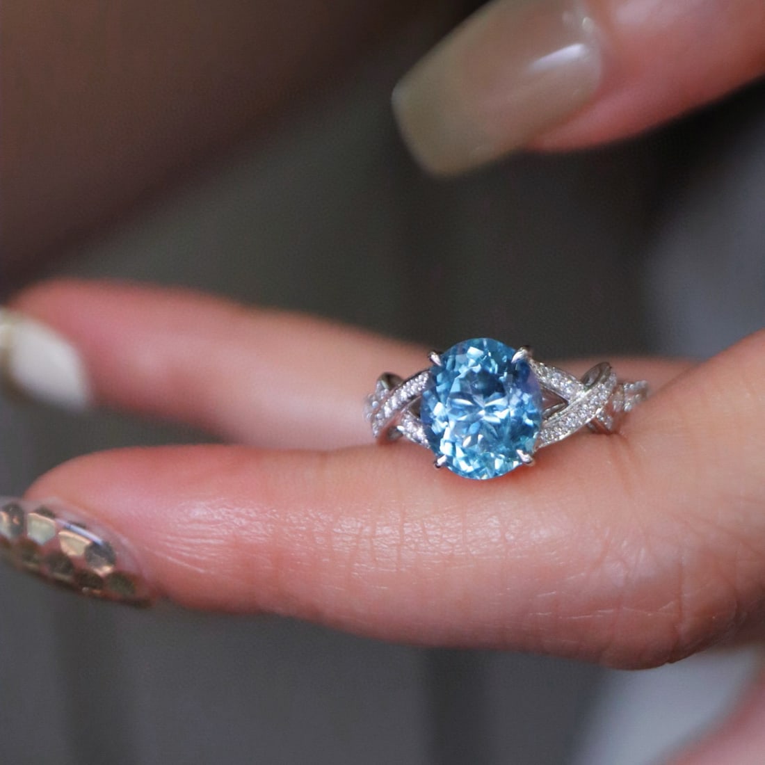 14k Gold 2.23 Ctw Natural Aquamarine & Diamond Ring - 3