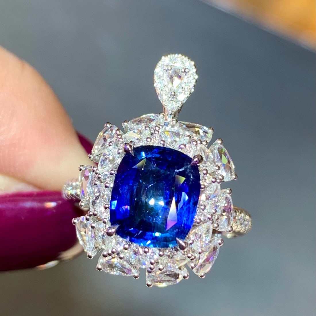 14k Gold 4.38 Ctw Natural Sapphire & Diamond Ring/pendant( Without Chain ) - 7