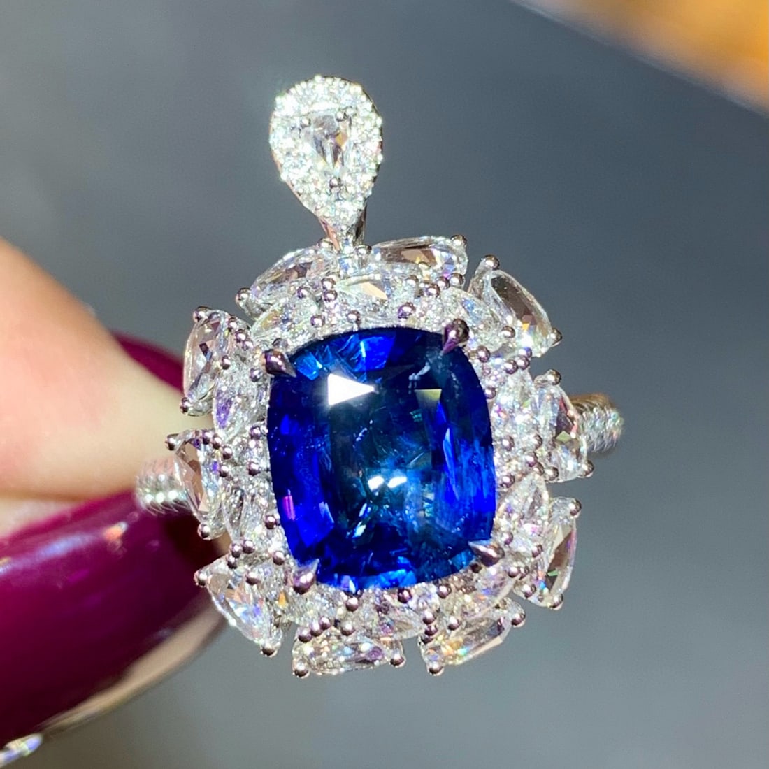 14k Gold 4.38 Ctw Natural Sapphire & Diamond Ring/pendant( Without Chain ) - 8