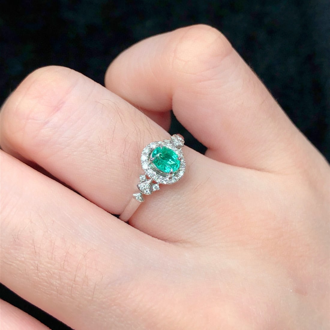 14k Gold 0.42 Ctw Natural Emerald & Diamond Ring - 7