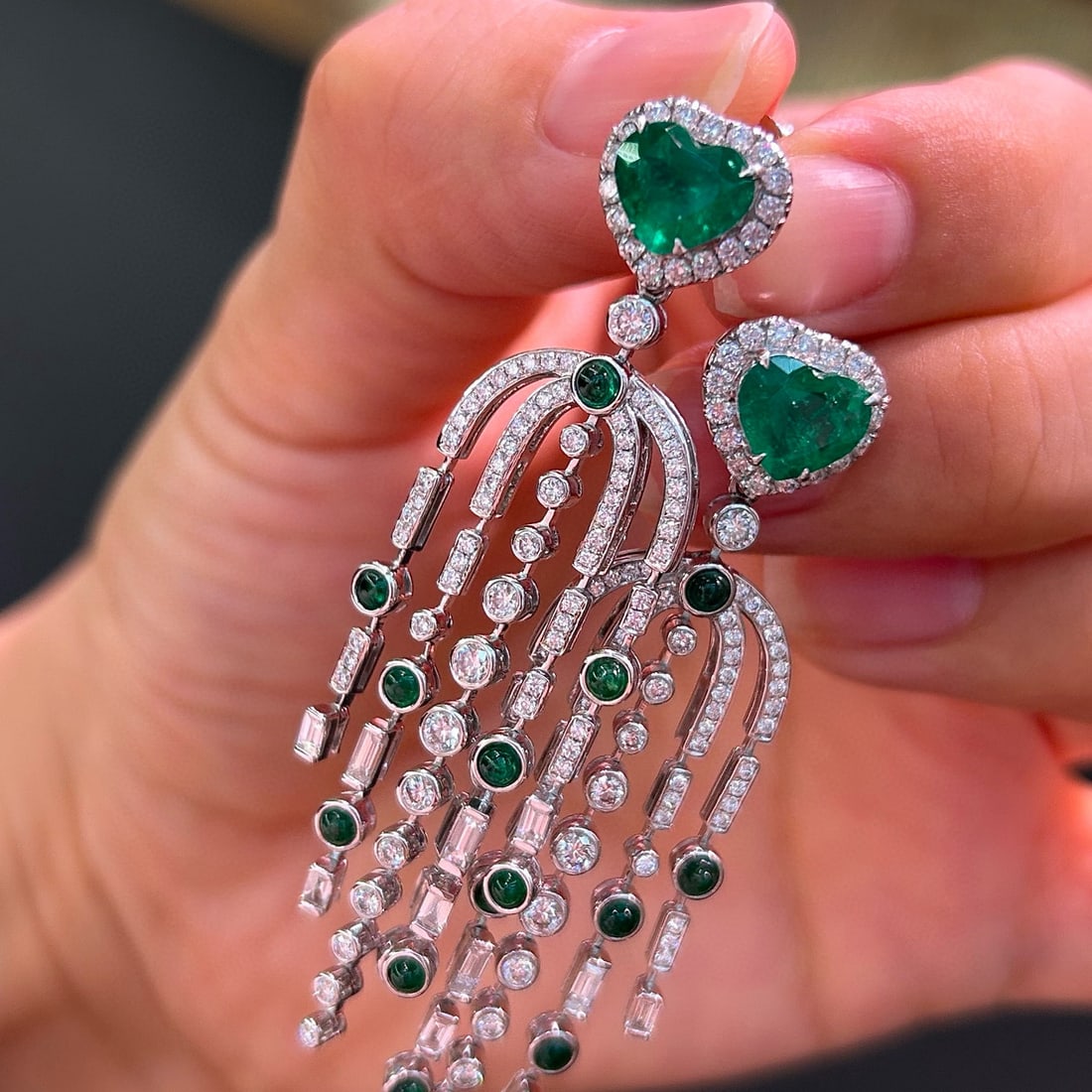 14k Gold 4.04 Ctw Vivid Green Natural Emerald & Emerald Earrings - 2