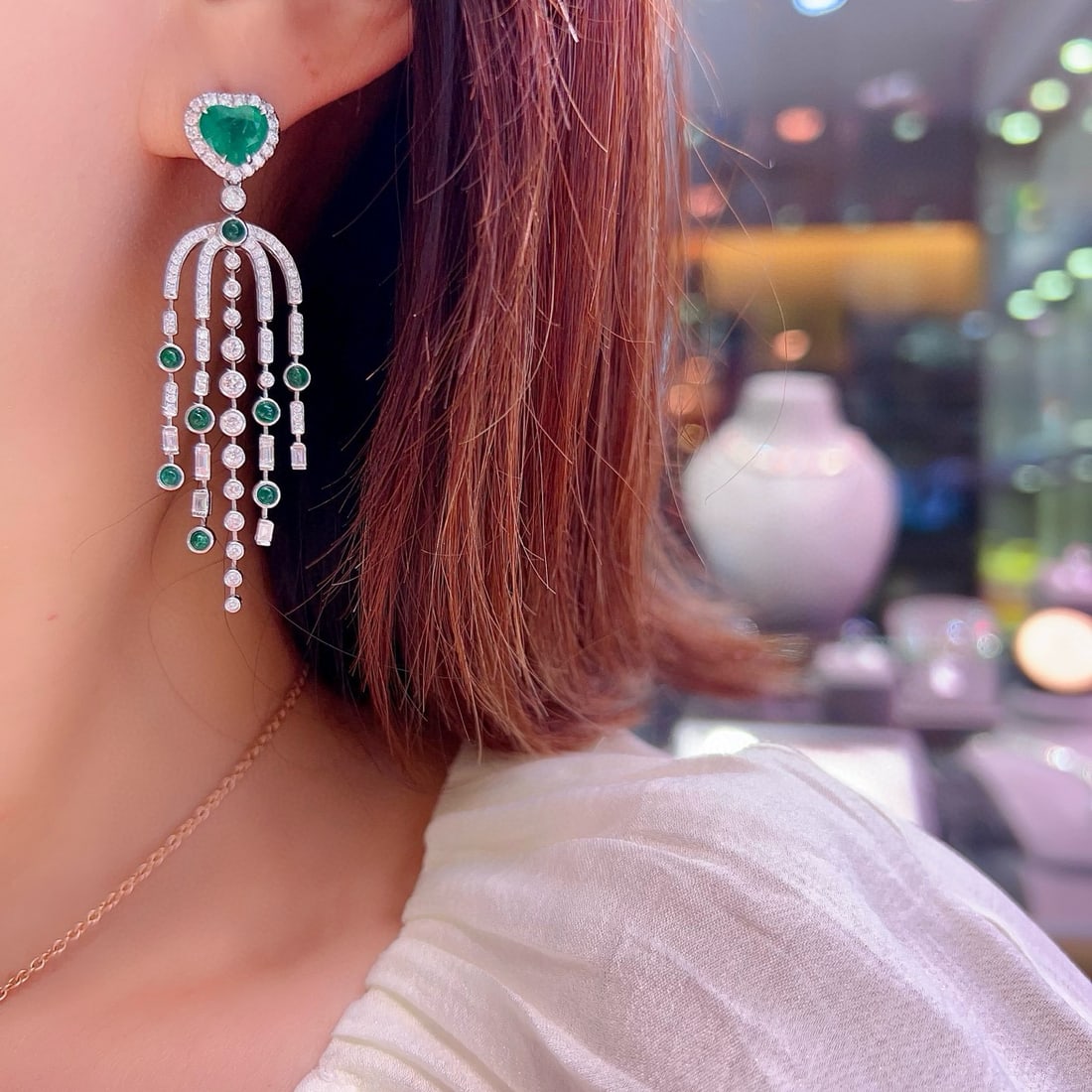 14k Gold 4.04 Ctw Vivid Green Natural Emerald & Emerald Earrings - 6