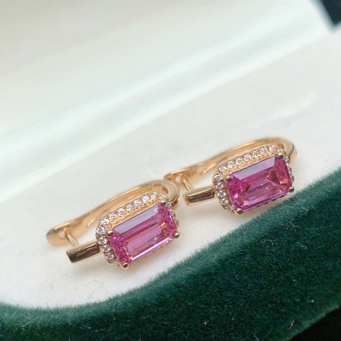 14k Gold 1.47 Ctw Natural Padparadscha Sapphire & Diamond Earrings - 2