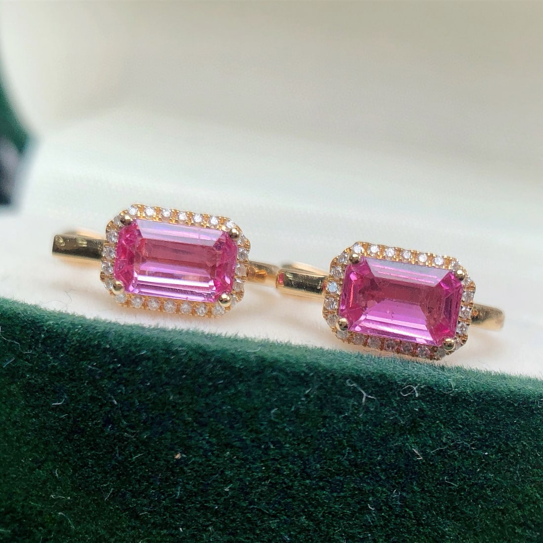 14k Gold 1.47 Ctw Natural Padparadscha Sapphire & Diamond Earrings - 5