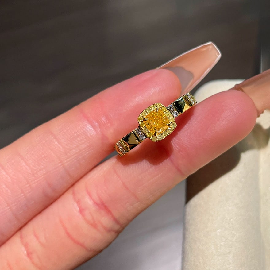 14k Gold 0.80 Ctw Natural Yellow Diamond & Diamond Ring - 3