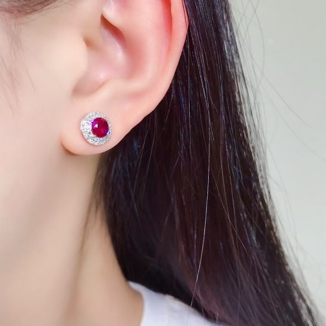 14k Gold 1.72 Ctw Natural Ruby & Diamond Earrings - 2