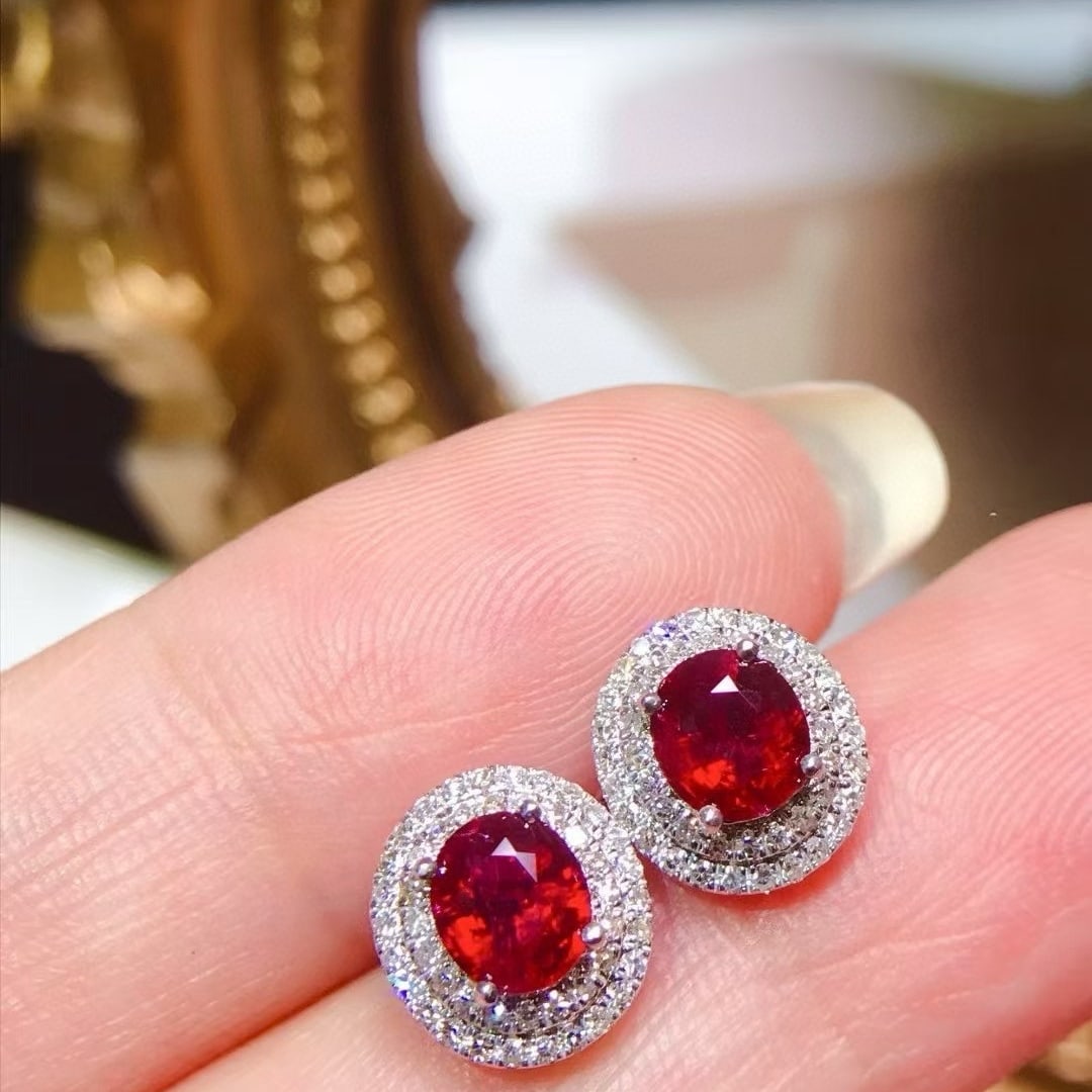 14k Gold 1.72 Ctw Natural Ruby & Diamond Earrings - 3