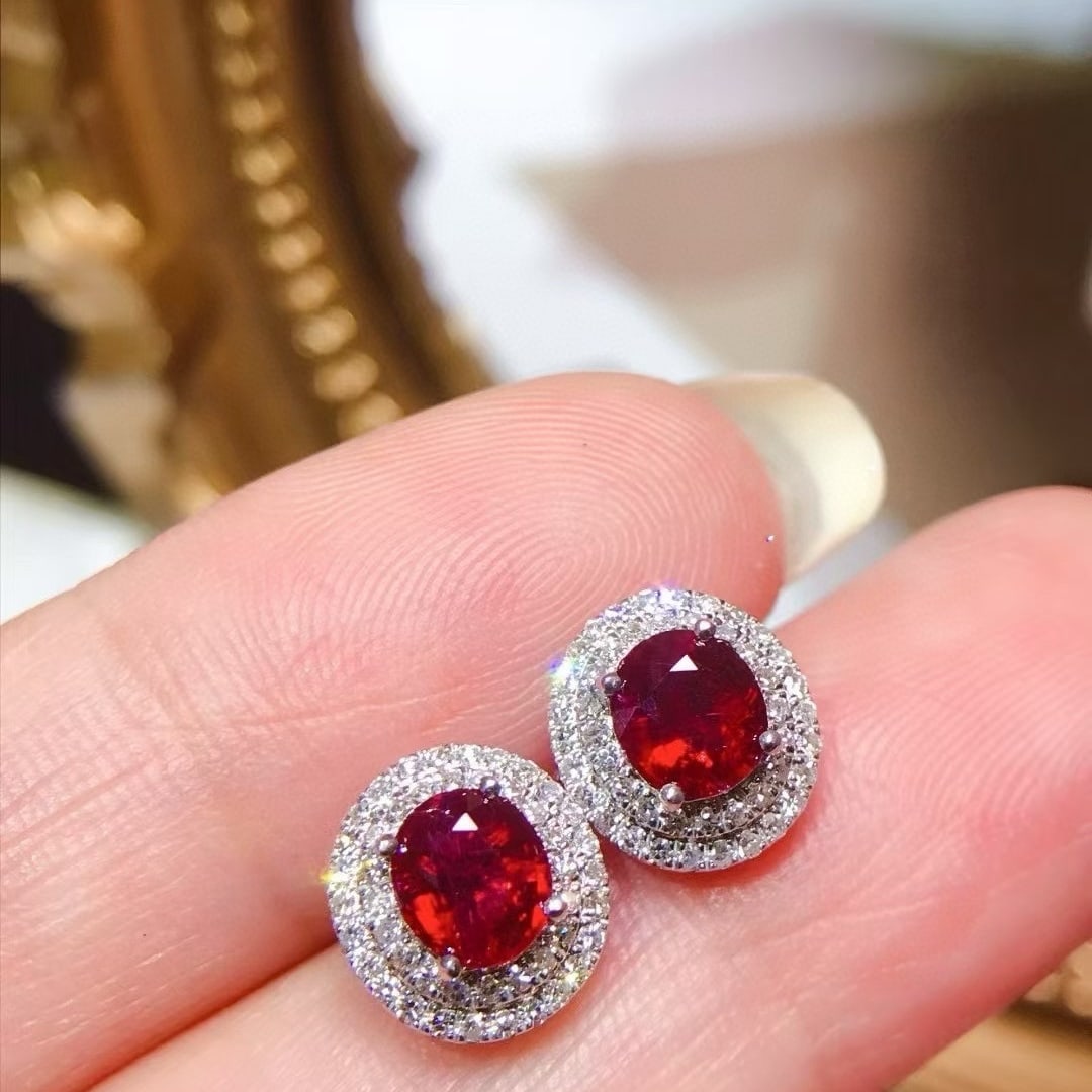 14k Gold 1.72 Ctw Natural Ruby & Diamond Earrings - 4