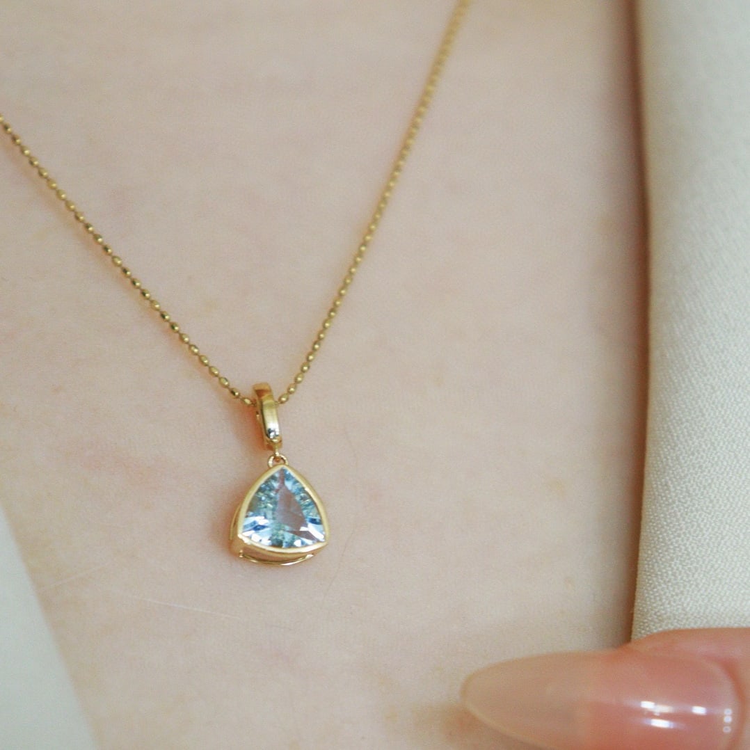 14k Gold 0.9 Ct Natural Aquamarine Pendant( Without Chain ) - 4