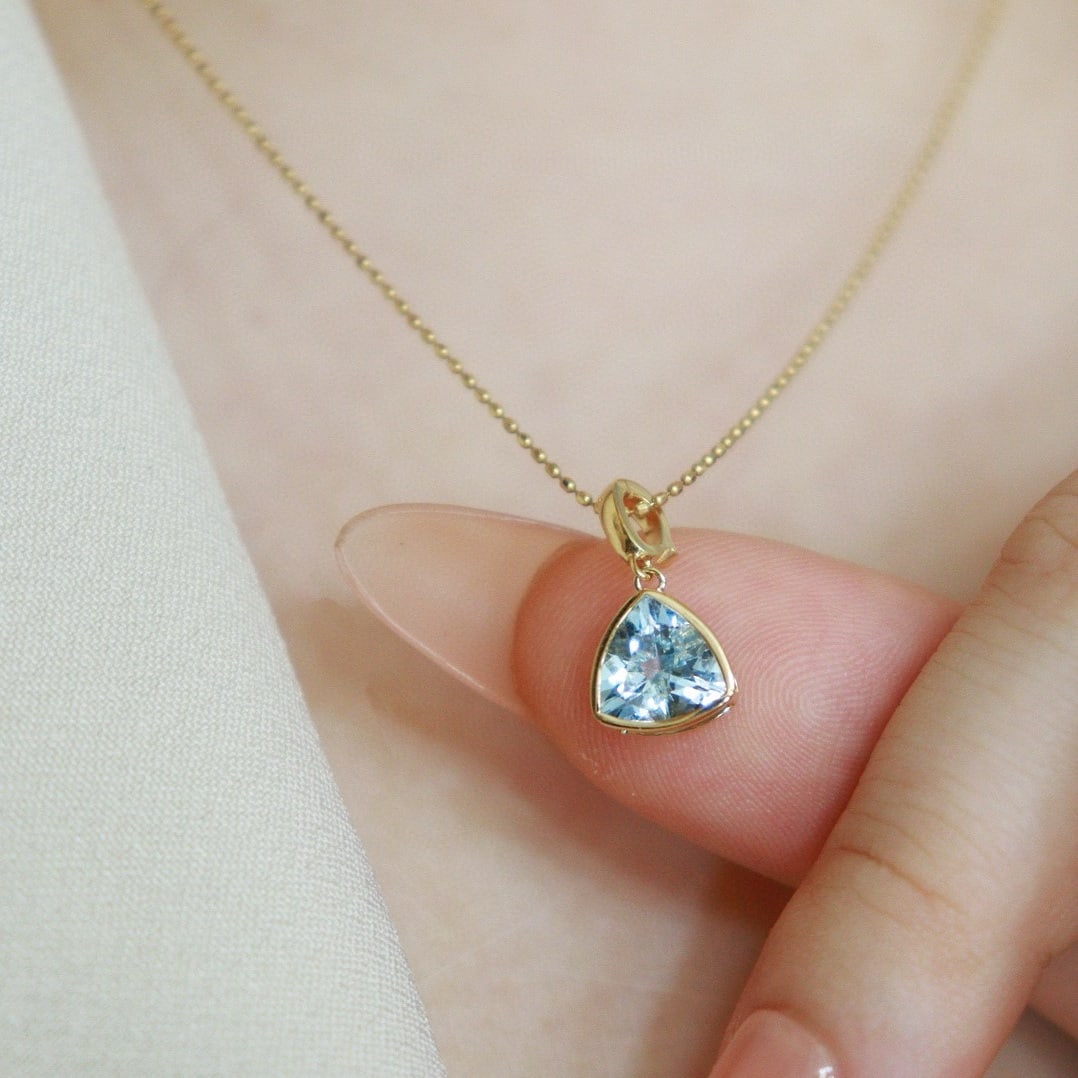 14k Gold 0.9 Ct Natural Aquamarine Pendant( Without Chain ) - 5