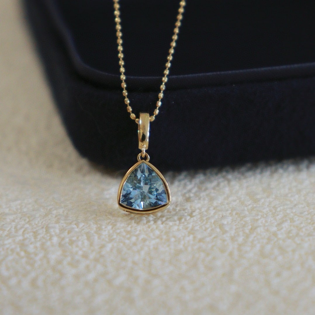14k Gold 0.9 Ct Natural Aquamarine Pendant( Without Chain ) - 7