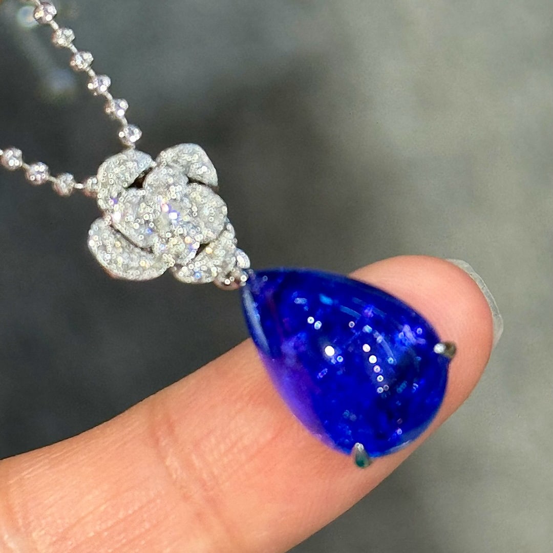 14k Gold 11.61 Ctw Natural Tanzanite & Diamond Pendant( Without Chain ) - 4