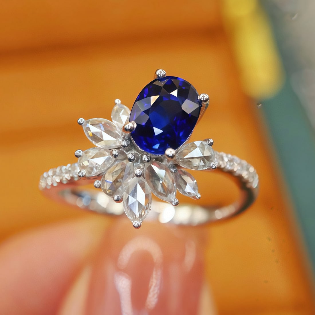 14k Gold 1.55 Ctw Natural Sapphire & Diamond Ring: Ref:231060406 // gold content:14k gold // ring size:7. 25us // // main gemstone:sapphire // shape:oval // carat weight:1. 15ct // color:royal blue // treatment:natural // // adjacent gemstone 2 :