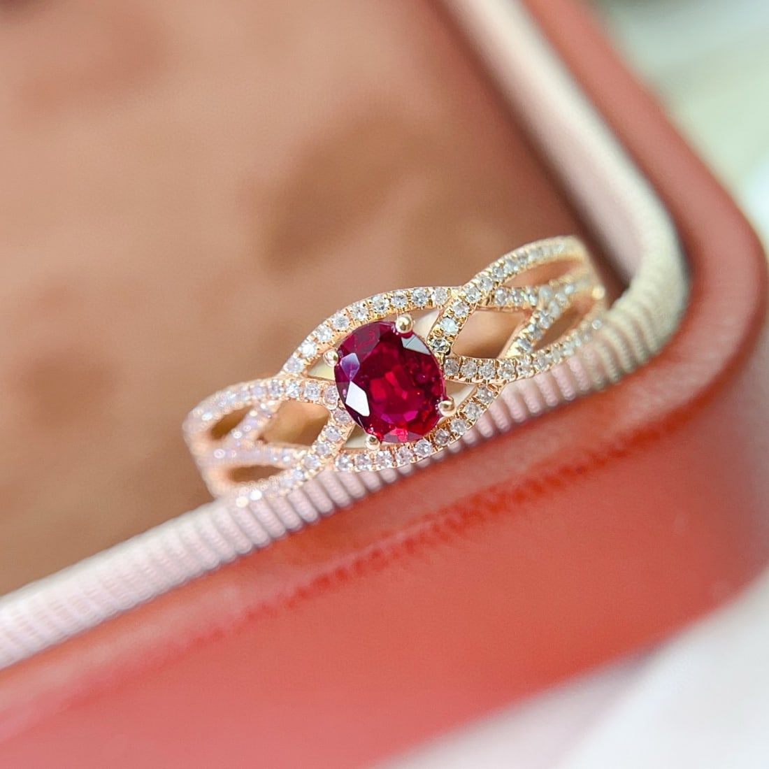 14k Gold 0.50 Ct Natural Ruby & Diamond Ring - 6