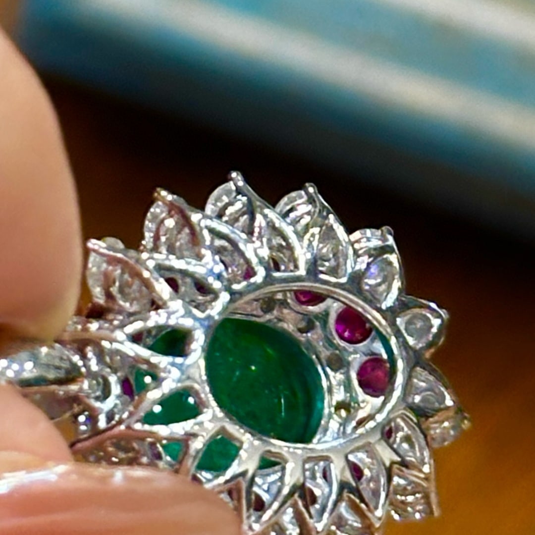 14k Gold 4.90 Ctw Vivid Green Natural Emerald & Diamond Pendant( Without Chain ) - 2