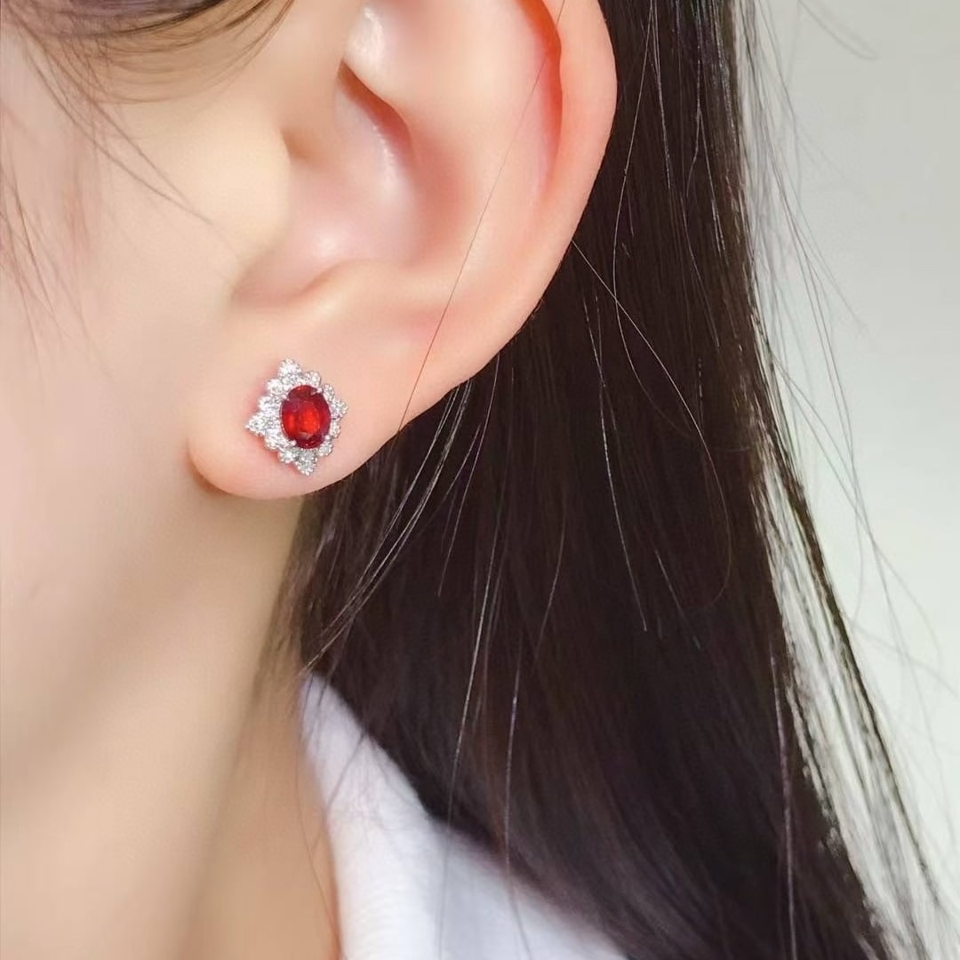 14k Gold 1.56 Ctw Natural Ruby & Diamond Earrings - 2