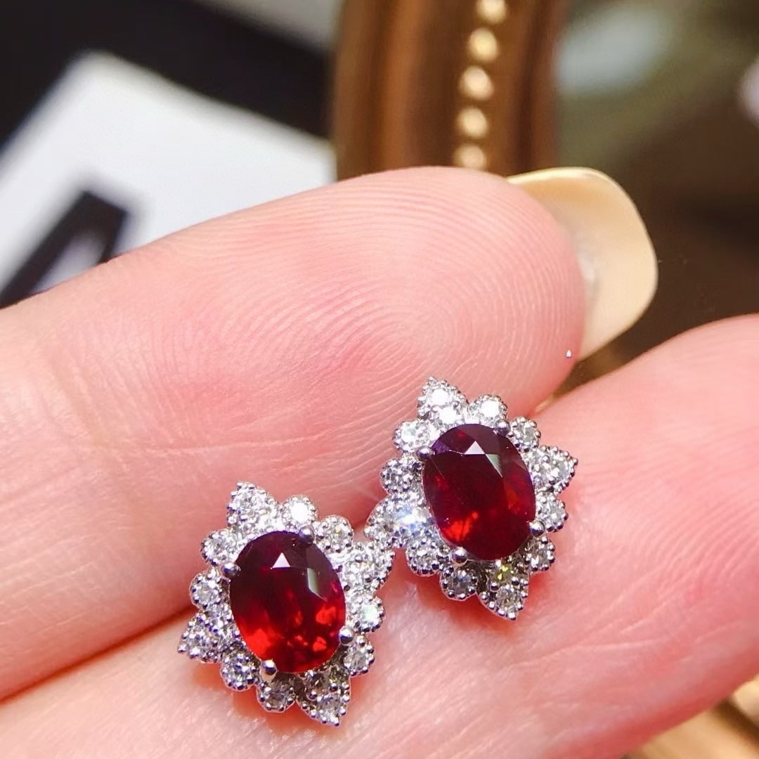 14k Gold 1.56 Ctw Natural Ruby & Diamond Earrings - 3
