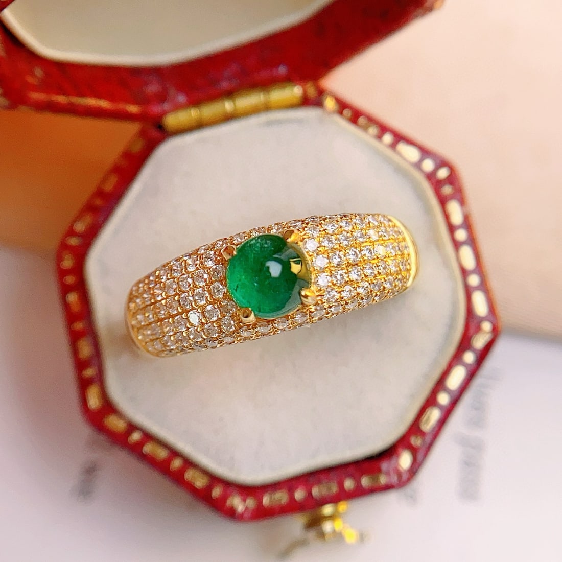 14k Gold 0.75 Ct Vivid Green Natural Emerald & Diamond Ring - 3