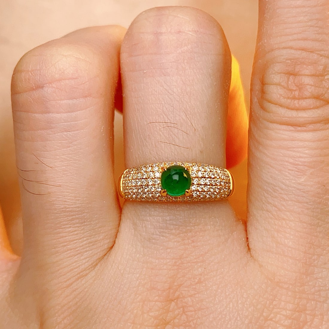 14k Gold 0.75 Ct Vivid Green Natural Emerald & Diamond Ring - 5