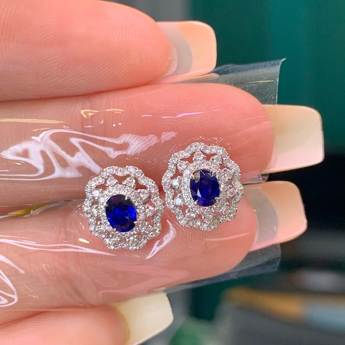 14k Gold 1.13 Ctw Natural Sapphire & Diamond Earrings - 3