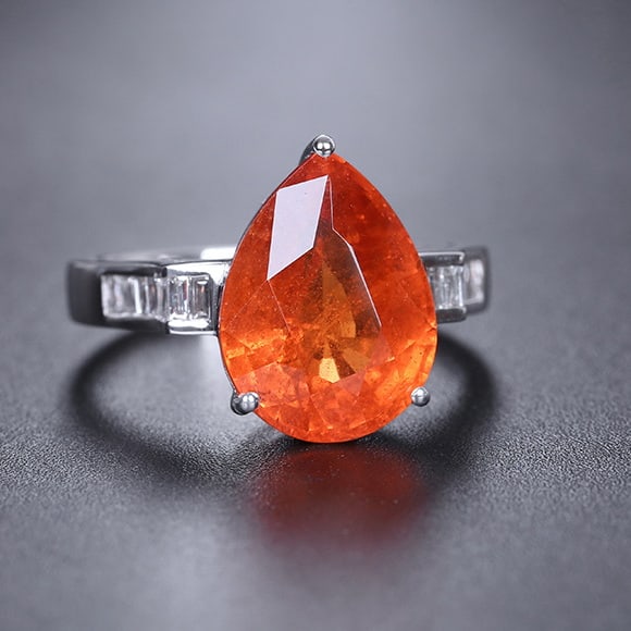 14k Gold 7.44 Ctw Natural Spessartine & Diamond Ring - 2