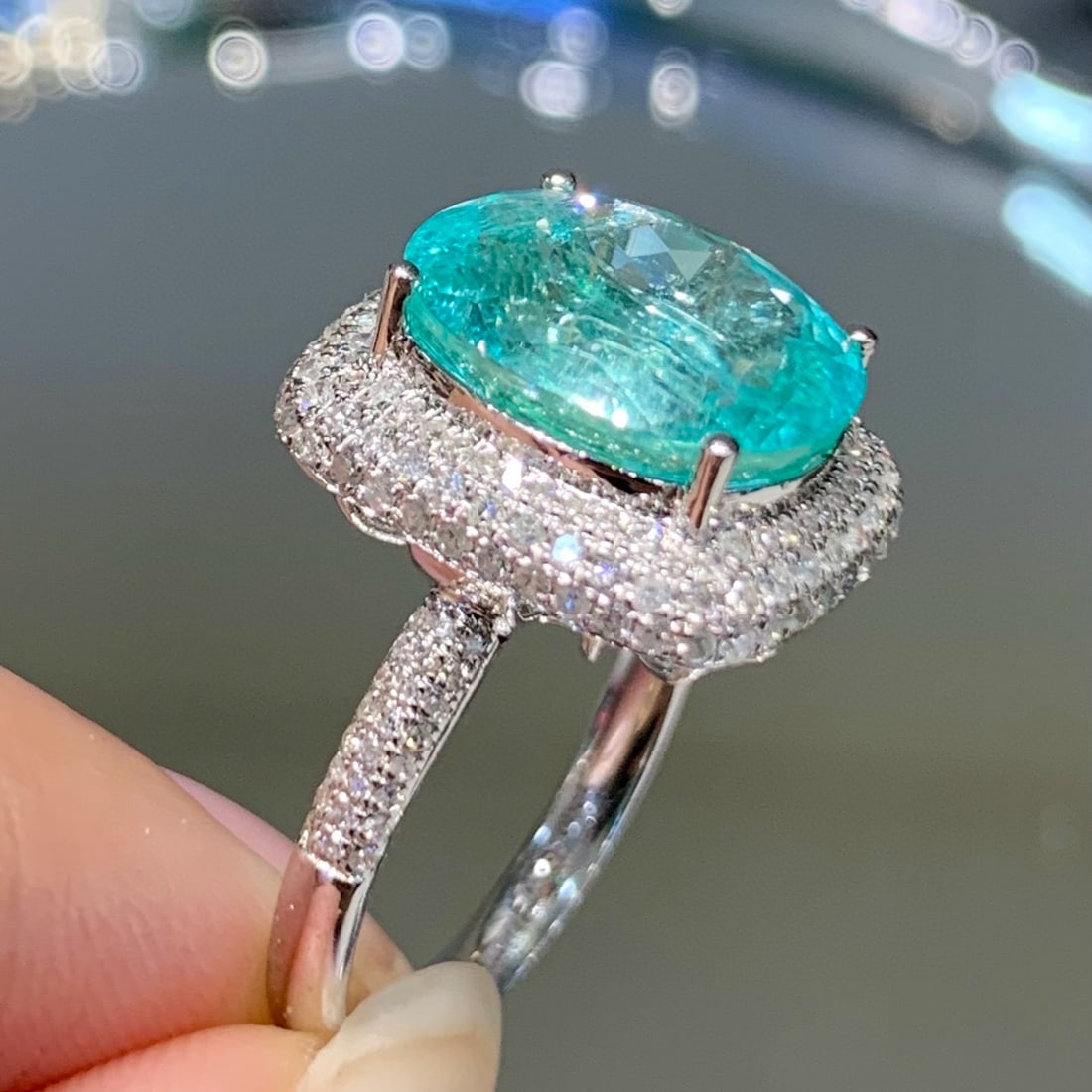 14k Gold 6 Ct Natural Paraiba Tourmaline & Diamond Ring - 2