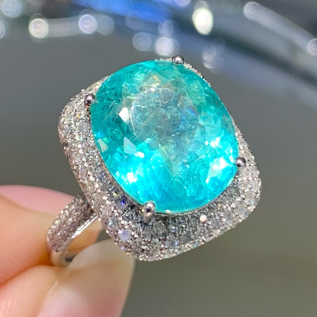 14k Gold 6 Ct Natural Paraiba Tourmaline & Diamond Ring - 6