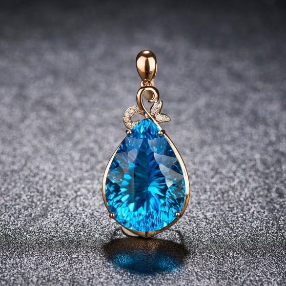 14k Gold 23.79 Ct Natural Topaz & Diamond Pendant( Without Chain ): Ref:231061019 // gold content:14k gold // main gemstone:topaz // shape:pear // carat weight:23. 79ct // color:blue // treatment:natural // // adjacent gemstone 2 : diamond // shape:round // clarity