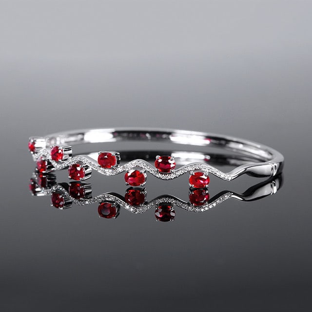 14k Gold 2.48 Ctw Natural Ruby & Diamond Bangle - 2