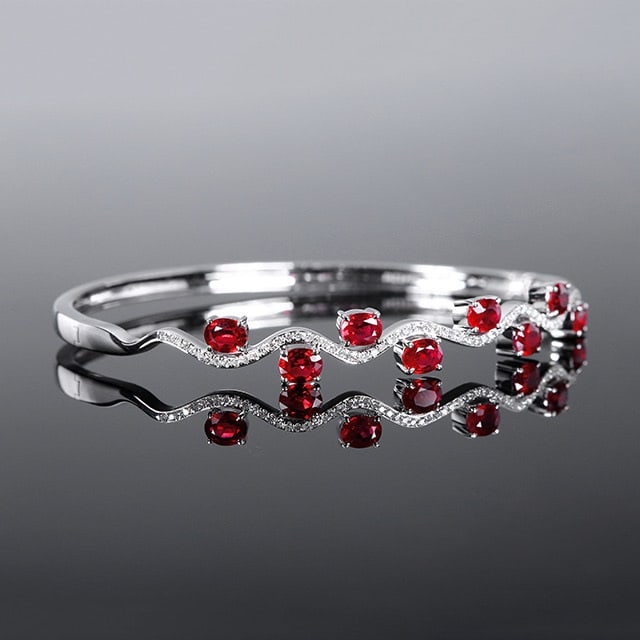 14k Gold 2.48 Ctw Natural Ruby & Diamond Bangle - 3