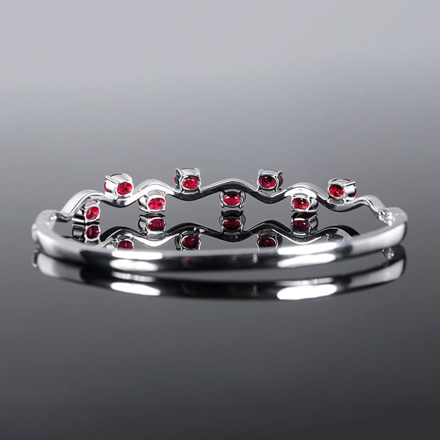 14k Gold 2.48 Ctw Natural Ruby & Diamond Bangle - 4