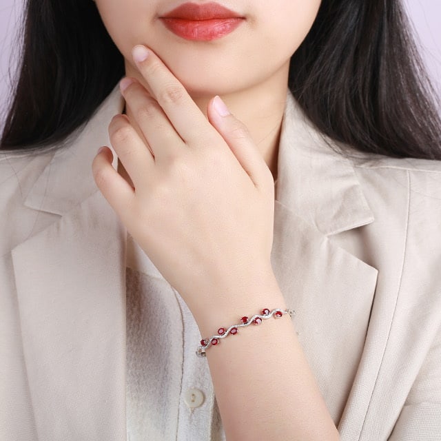 14k Gold 2.48 Ctw Natural Ruby & Diamond Bangle - 5