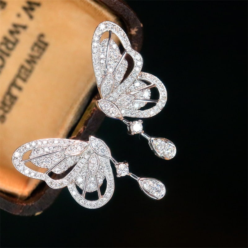 14k Gold 0.56 Ct Natural H Diamond & Butterfly Earrings - 5