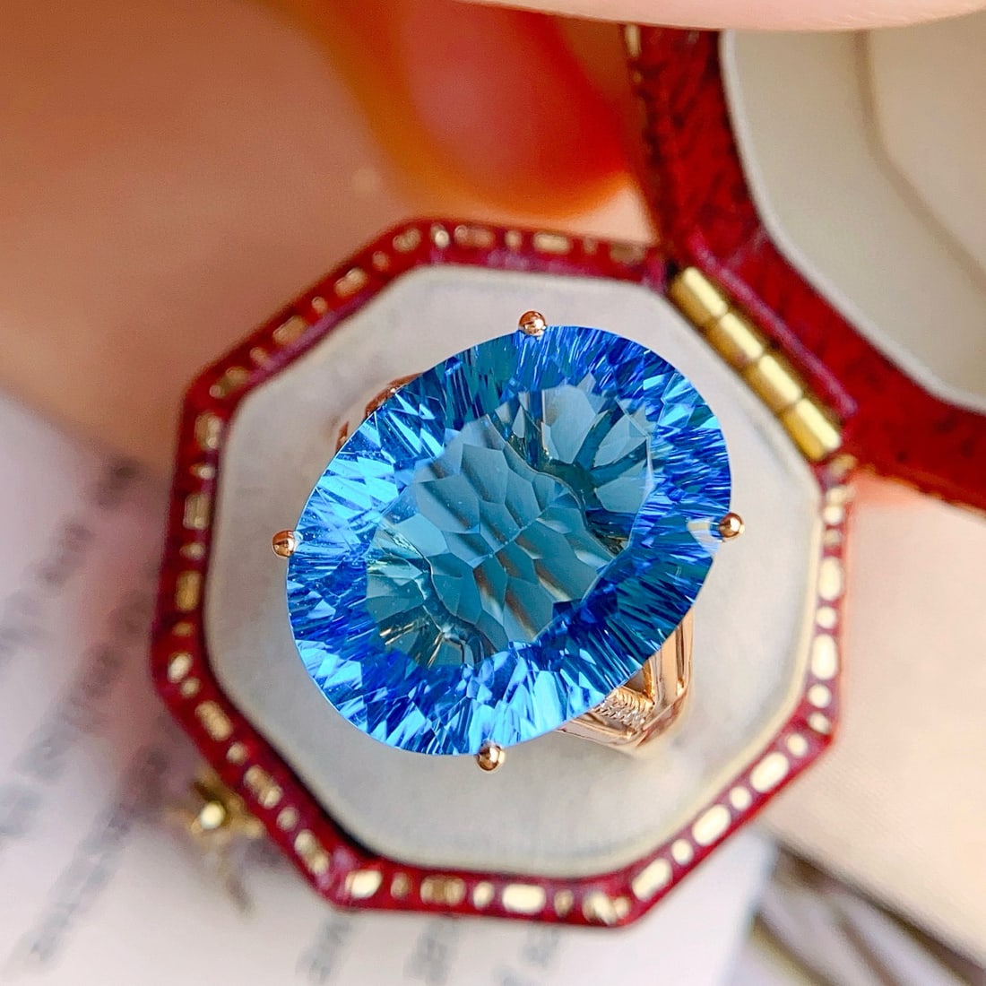 14k Gold 11.8 Ct Natural Topaz & Diamond Ring - 2