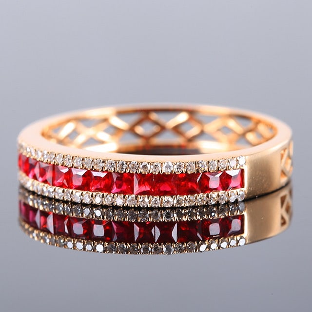 14k Gold 0.84 Ctw Natural Ruby & Diamond Ring - 2