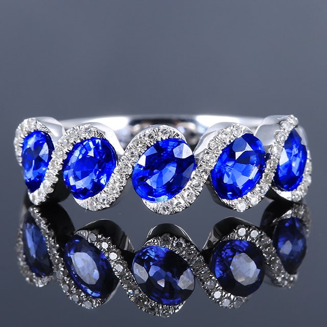 14k Gold 1.93 Ctw Natural Sapphire & Diamond Ring: Ref:231061065 // gold content:14k gold // ring size:7. 25us // // main gemstone:sapphire // shape:oval // carat weight:1. 79ct // color:blue // treatment:natural // // adjacent gemstone 2 :