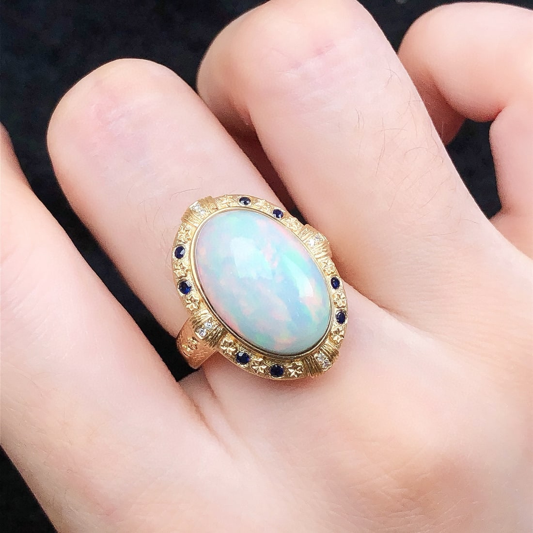 14k Gold 5.77 Ctw Natural Opal & Sapphire Ring - 8