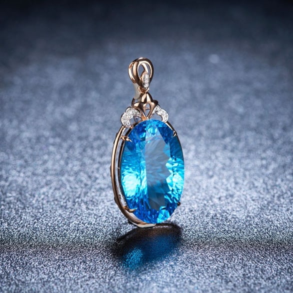 14k Gold 20.25 Ct Natural Topaz & Diamond Pendant( Without Chain ) - 2