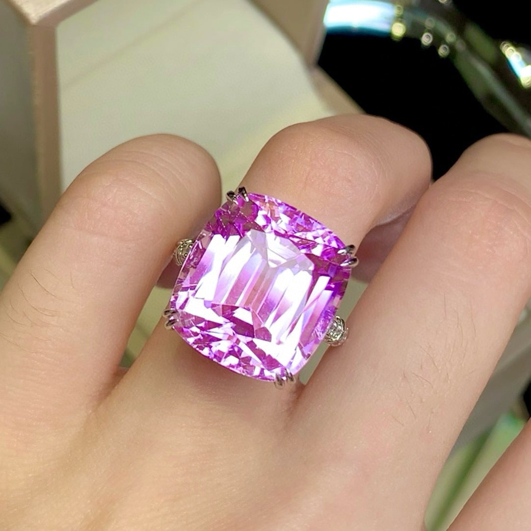 14k Gold 26.3 Ct Natural Kunzite & Diamond Ring - 5