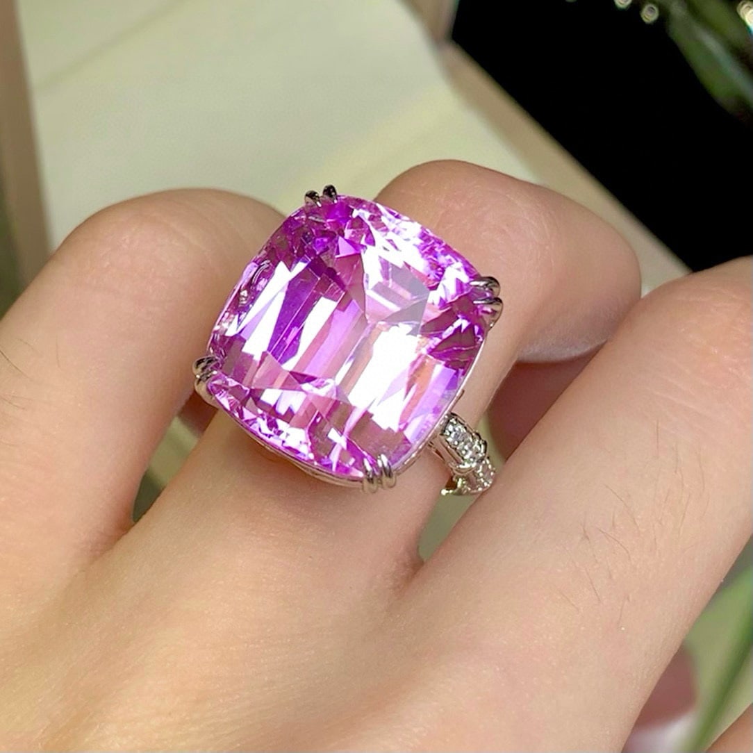 14k Gold 26.3 Ct Natural Kunzite & Diamond Ring - 6