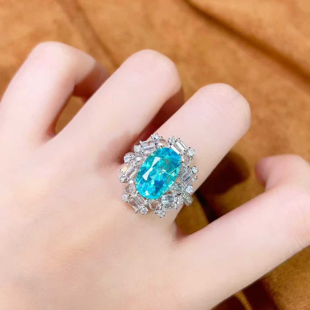 14k Gold 4.50 Ctw Natural Paraiba Tourmaline & Diamond & Sapphire Ring - 3