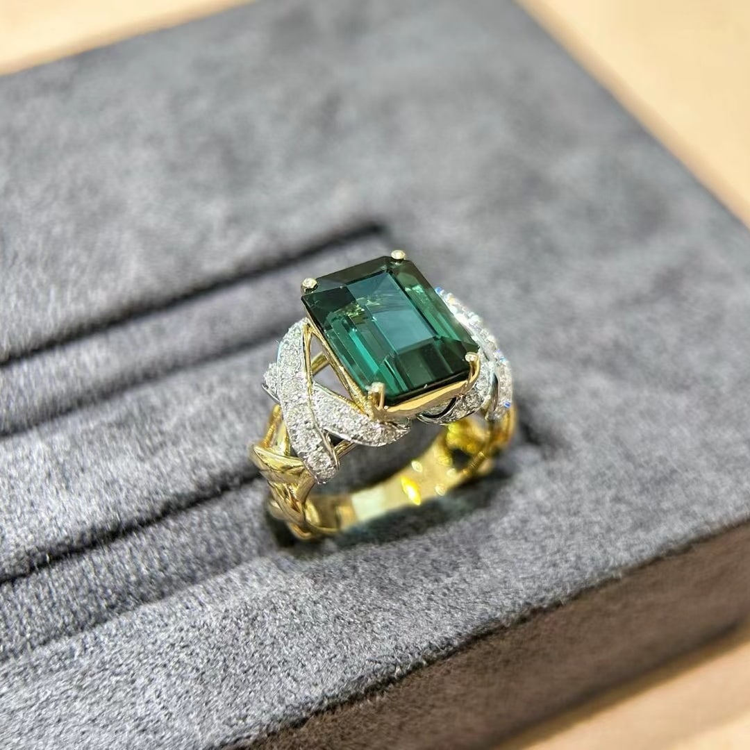 14k Gold 8.45 Ctw Natural Tourmaline & Diamond Ring - 4