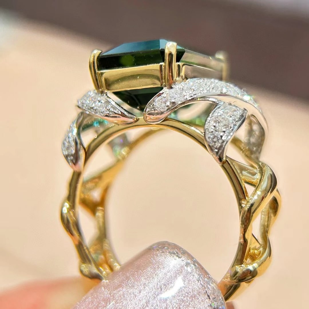 14k Gold 8.45 Ctw Natural Tourmaline & Diamond Ring - 7