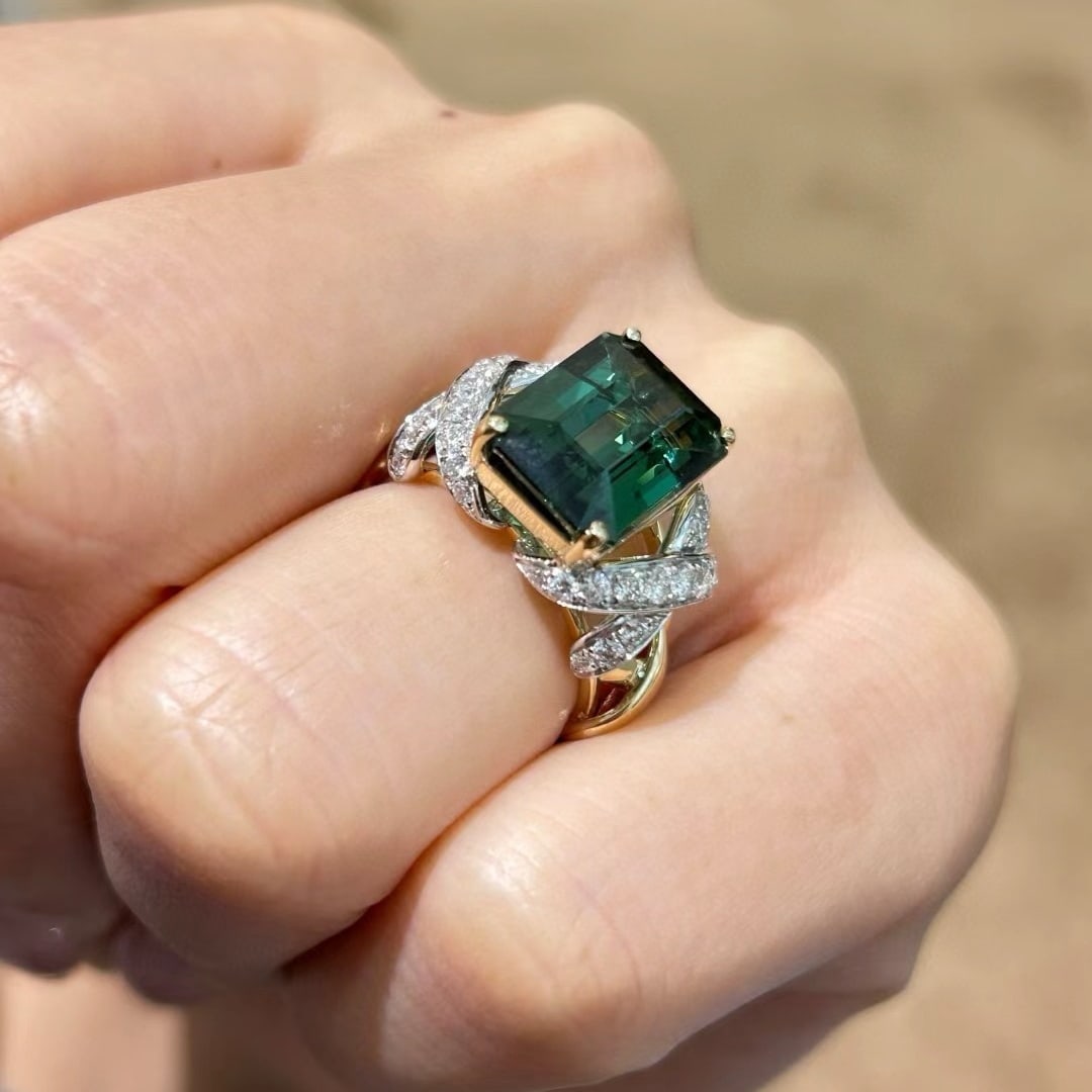 14k Gold 8.45 Ctw Natural Tourmaline & Diamond Ring - 8