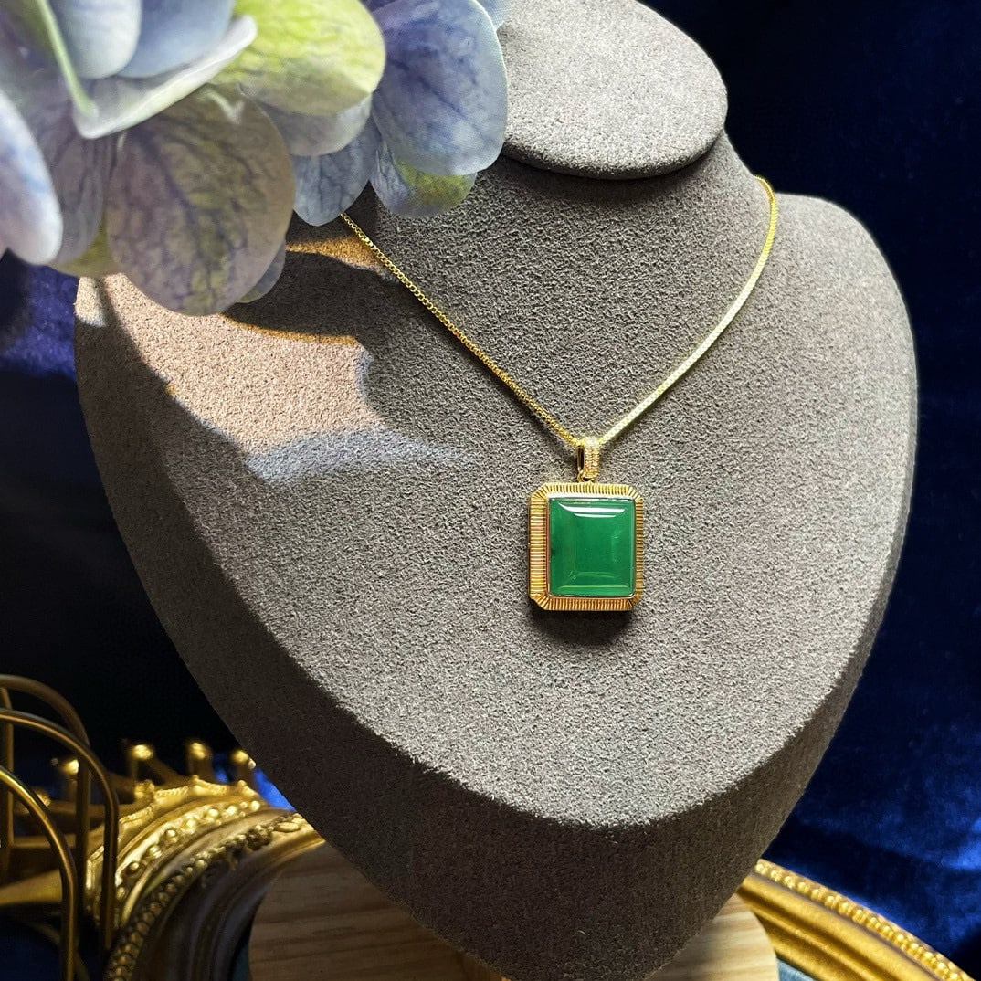 14k Gold 9.83 Ctw Natural Emerald & Diamond Pendant( Without Chain ) - 2